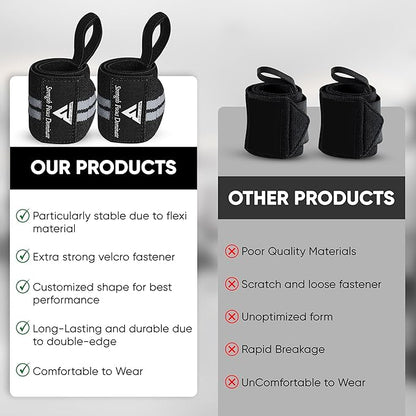 Weight Lifting Wrist Wraps – 18” Cotton Wrist Support with Thumb Loop – Gym Straps for Workout Powerlifting Weightlifting Fitness Strength Training, Stiff Wrist Straps
