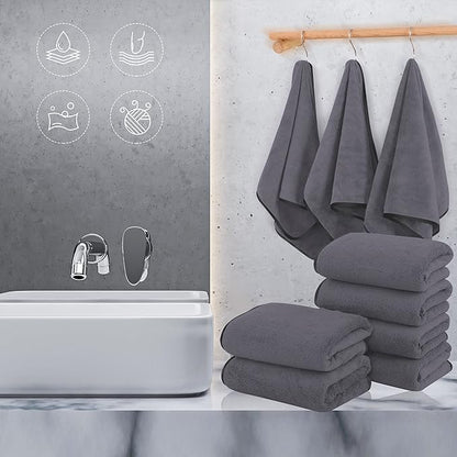 TENSTARS Silk Hemming Hand Towels for Bathroom - Quick Drying - Ultra Soft Microfiber Absorbent Towel for Bath Fitness, Gym, Shower, Hotel, and Spa - 16x28 Inch | Set of 6, Dark Grey