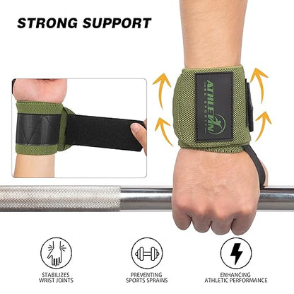 Professional Wrist Wraps, Heavy-Duty Support with Thumb Loop 18 Inch Pair for Powerlifting, Bodybuilding, Cross Training - Mesh carry pouch included (Blue)
