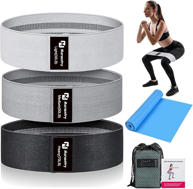 Hip Resistance Bands Set with Exercise Band, 3 Levels, Carry Bag and Guide, Multi-Colour