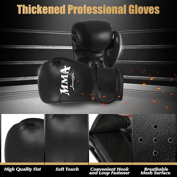 4FT Hanging Punching Bag for Adults, Super PU Leather Boxing Training Equipment Heavy Bag with 12OZ MMA Gloves, Unfilled Kicking Bag Boxing Set for Training Karate Kickboxing Muay Thai