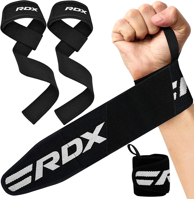 RDX Weight Lifting Wrist Wraps with Gym Straps, Elasticated 18” Cotton Wrap, 60CM Anti Slip Workout Strap Support, Bodybuilding Deadlifting Powerlifting Fitness Gymnastics Strength Training, Men Women