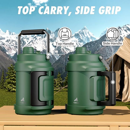 64oz Insulated Water Bottle for Outdoors: 2-in-1 Straw Spout Lid, Dual Handle, Leakproof, Keep Cold 48H, Half Gallon Stainless Steel Water Jug for Sports, Camping, Gym, Work, Beach, Fishing (Forest)