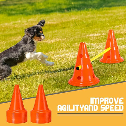Dog Agility Hurdle Cone Set Dog Agility Course Backyard Set with Height Adjustable Include 12 Cones 6 Rods Training Equipment for Pet Obstacle Course Outdoor Games(Orange, Yellow)