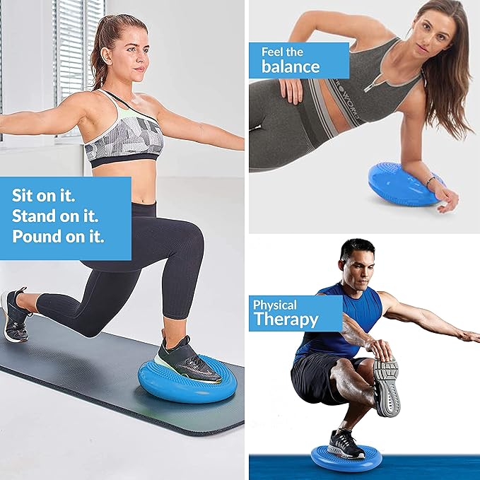 RFAQK Inflated Air Stability Wobble Cushion - Wiggle Seat to Improve Sitting Posture & Attention, Stability Balance Disc for Physical Therapy Exercise [Extra Thick, Pump, Bag, E-Book Included]