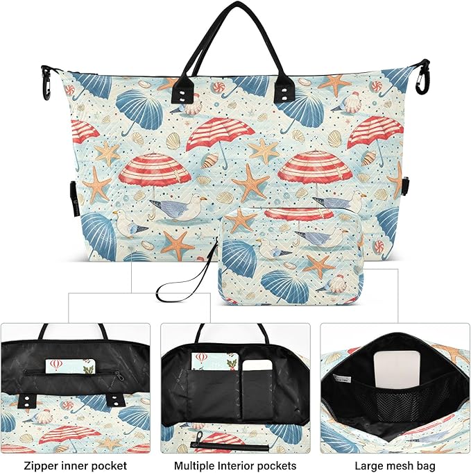 senya Weekender Bags Travel Duffel Gym Bag Coastal Seashells Starfish Seagulls Carry on Overnight Tote Bag with Toiletry Bag for Airplane Travel Trip Gym Yoga, g368736066p1006c1071s2442