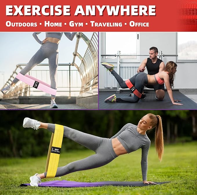 Fabric Resistance Bands,5 Non-Slip Fabric Workout Bands,Booty Bands for Women & Men, Elastic Exercise Bands for Legs, Glutes, Hips & Thighs, Home Fitness & Gym