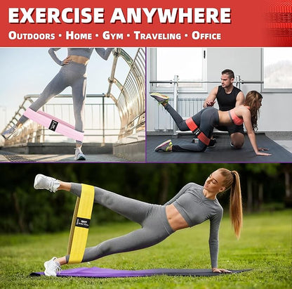Fabric Resistance Bands,5 Non-Slip Fabric Workout Bands,Booty Bands for Women & Men, Elastic Exercise Bands for Legs, Glutes, Hips & Thighs, Home Fitness & Gym