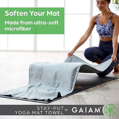 Gaiam Yoga Towel - Mat Sized Active Dry Non Slip Moisture Wicking Sweat Absorbent Microfiber Hot Yoga Towel for Women & Men | Stay-Put Corner Pockets (70" Long x 26" Wide)