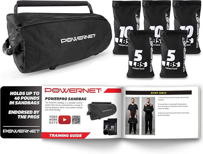 PowerNet PowerPro Sandbag, Holds Up to 40 Pounds in Sandbags, Heavy-Duty Workout Equipment for Strength Training and Fitness, Home Gym Exercise Equipment, Workout Guide Included