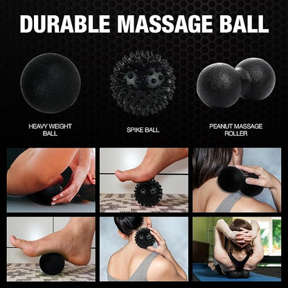 7-Piece Massage Roller Kit with Carrying Bag Trnr-MRK-BLK, Exercise Equipment for Physical Relief, Workout Equipment Includes Foam Roller, Stretching Strap, Spike Ball, Peanut Ball, and More
