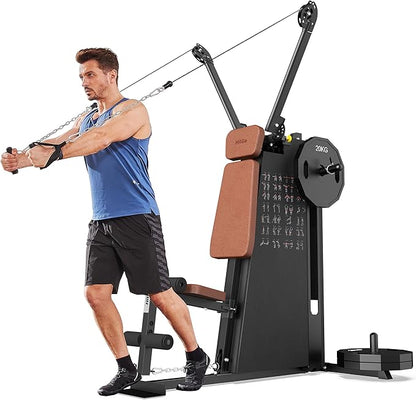Multi Functional Home Gym Machine, All in One Compact Fitness Station with Pulley System for Shoulder, Leg, LAT Pulldown and Rowing, Space Saving Plate Loaded Strength Training Equipment