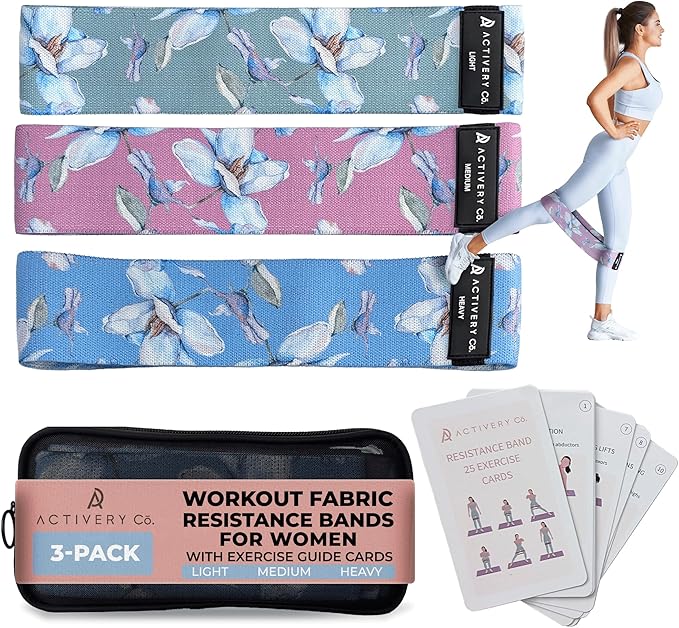 Fabric Resistance Bands for Women – Non-Slip Fitness Tool for Glutes, Legs & Full-Body Training – Ideal for Toning & Recovery – Includes Workout Guide & Travel Bag – 3 Pack