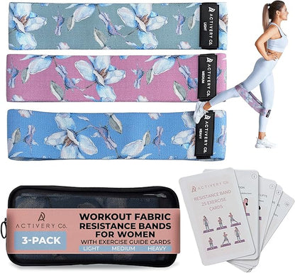 Fabric Resistance Bands for Women – Non-Slip Fitness Tool for Glutes, Legs & Full-Body Training – Ideal for Toning & Recovery – Includes Workout Guide & Travel Bag – 3 Pack