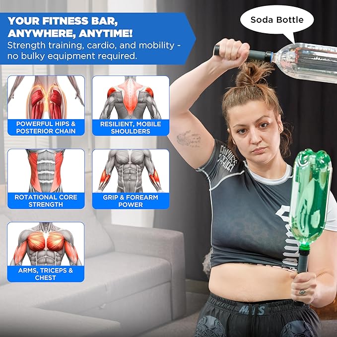 Modular Fitness Bar – 6-in-1 Portable Home Gym System for Clubbell, Mace, Forearm Training, Jump Rope, Dumbbell & Barbell | Adjustable Weight Bar for Strength, Posture & Full Body Workouts