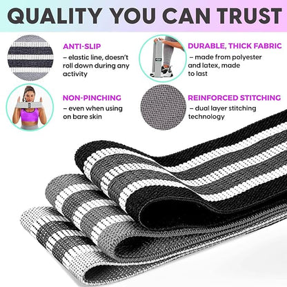 Fabric Resistance Bands for Women & Men – 4 Durable Exercise Bands for Working Out, Non-Slip & Non-Pinching Workout Bands – Multiple Resistance Levels Booty Bands for Legs Butt Glutes Hips Abs & More.