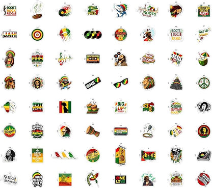 100Pcs Reggae Stickers and Decals for Adults for Water Bottle & Laptops - Rasta Stickers, Jamaica Band Decals - Bob the King of Reggae Gifts for Men & Women