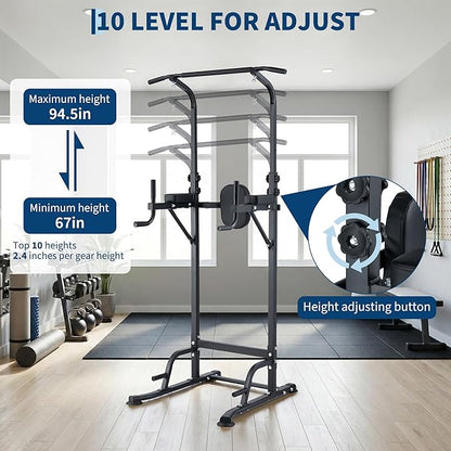 Multifunction Pull Up Bar Dip Station for Home Gym, Adjustable Height Power Tower, 880LBS Capacity Strength Training Equipment for Full Body Workout, Indoor Fitness Chin Up Bar for Men Women