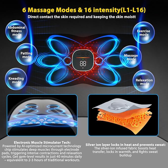 Ab Stimulator Muscle Toner, Abs Stimulator Abdominal Massage Belt with Heating for Lose Belly Fat & Cellulite Melting & Stomach Smooth & Firming, Lower Back Massager for Pain Relief Women Men Gifts