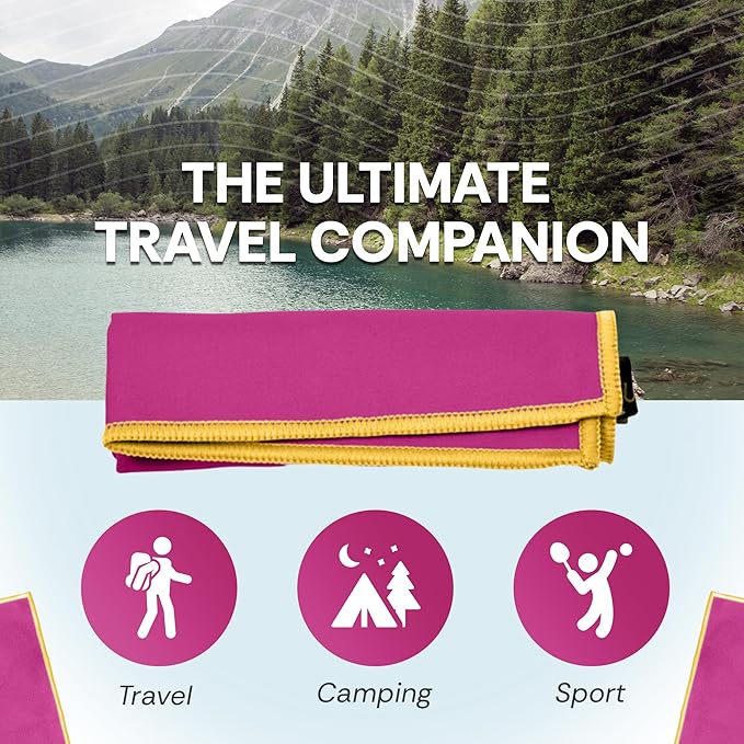 Backpacking Ultralight Quick Dry Microfiber Soft Fast Drying Hand and Face Towel Wash Cloth Camping Yoga Hiking Active Lifestyle Small (Magenta, Small)