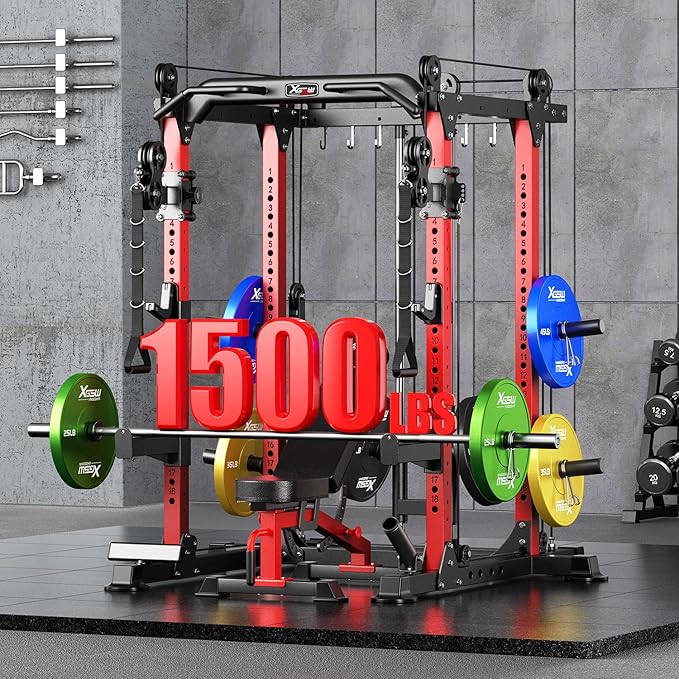 Power Cage Multi-Function Power Rack with Cable Crossover System,1800 LBS Capacity Squat Rack with Weight Bench,for Home Gym