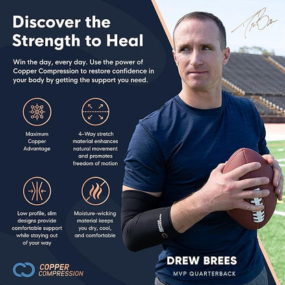 Copper Compression Recovery Shoulder Brace - Immobilizer for Torn Rotator Cuff, AC Joint Pain Relief, Dislocation, Arm Stability, Injuries, Tears - Adjustable Fits Men, Women - Tan - Plus Size - L/XL