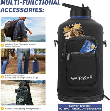 1 Gallon Water Bottle Insulated(Cold for 48 Hrs),BPA Free&Leak Proof,128oz Stainless Steel Water Jug,Large Water Bottle with Straw Spout Lids for Gym,Hiking,Camping&Travel,Deep Blue