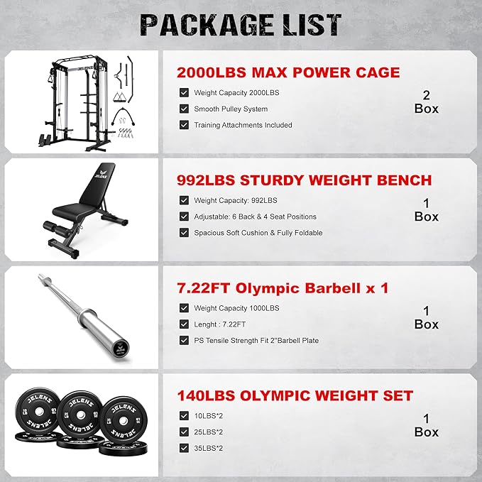 C21 Power Cage, 2000LBS Multi-Function Power Rack with Independent Dual Pulley System, All-in-One Squat Rack for Cable Crossover, Home Gym Workout Machine