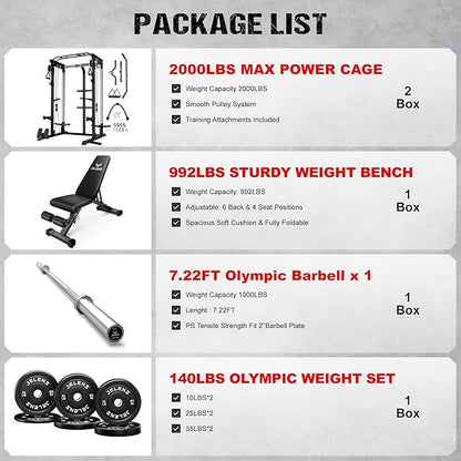 C21 Power Cage, 2000LBS Multi-Function Power Rack with Independent Dual Pulley System, All-in-One Squat Rack for Cable Crossover, Home Gym Workout Machine