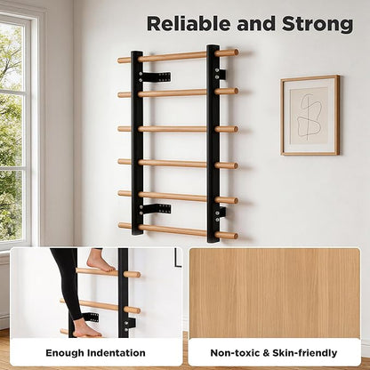 Multi-Function Half Body Swedish Wall Ladder Stall Bar – Sturdy Solid Wood & Steel Frame for Home Gym, Wall Mounted Pull Up & Climbing Bar for Full Family Strength, Stretch & Fitness Training