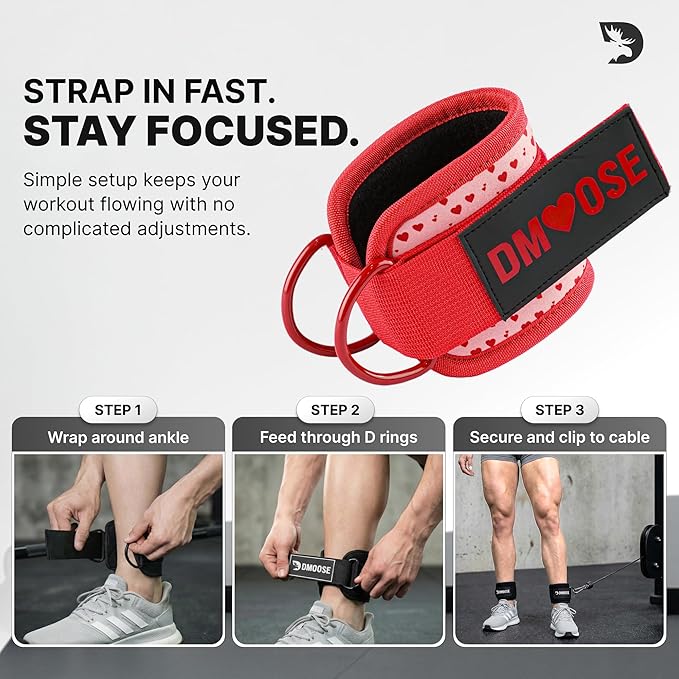 DMoose Fitness Ankle Strap for Cable Machine - One Size Fit with Premium Padding Cuffs, Ankle Bands for Working Out, Booty Workouts, Leg Extension, Hip Abductors, Kickbacks & Lower Body Exercises
