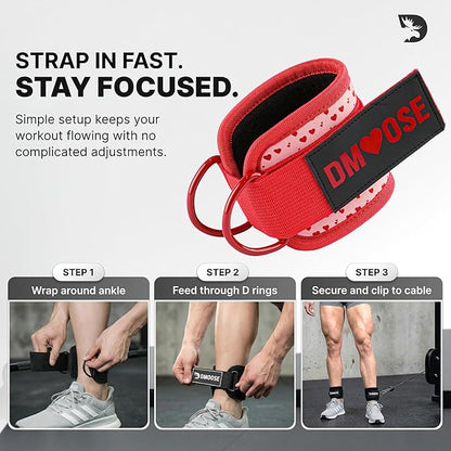 DMoose Fitness Ankle Strap for Cable Machine - One Size Fit with Premium Padding Cuffs, Ankle Bands for Working Out, Booty Workouts, Leg Extension, Hip Abductors, Kickbacks & Lower Body Exercises