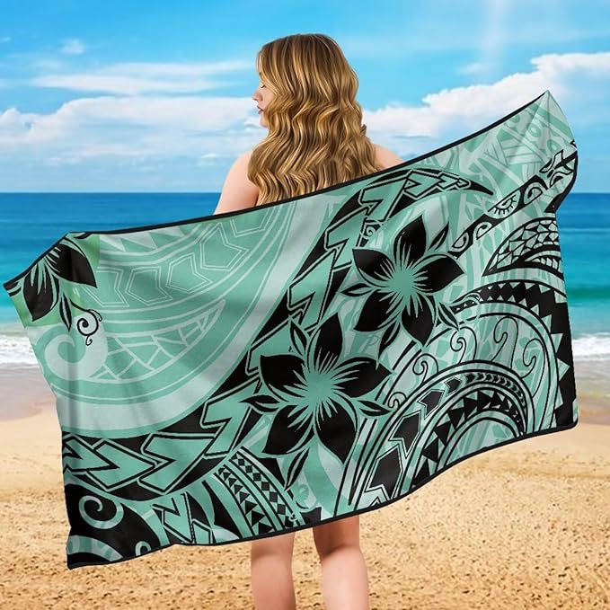 Bulopur Polynesia Tropical Frangipani Car Sweat Towel Seat Cover Washable Soft Turquoise Beach Towel for Women After Gym Yoga Poct Workout Outdoor Surfing Activities Removable Auto Accessories