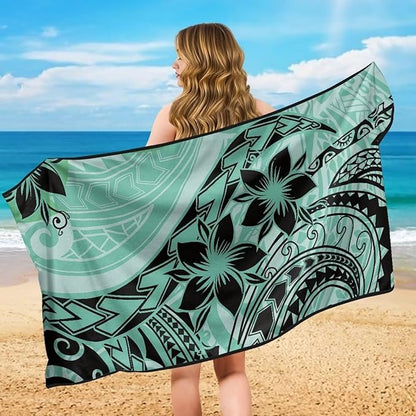 Bulopur Polynesia Tropical Frangipani Car Sweat Towel Seat Cover Washable Soft Turquoise Beach Towel for Women After Gym Yoga Poct Workout Outdoor Surfing Activities Removable Auto Accessories