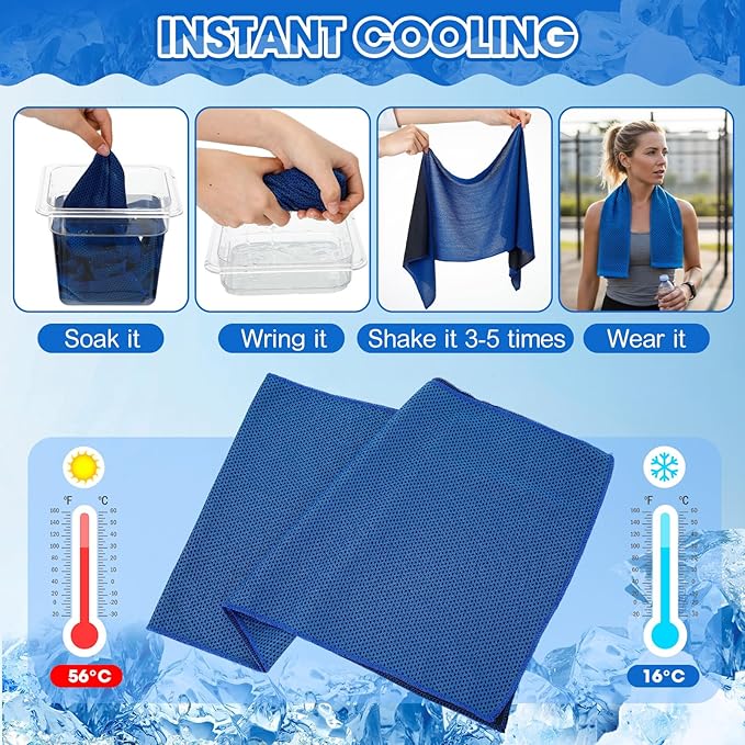 Redbaker 90 Pack Cooling Towels Bulk for Neck and Face 40" x 12" Ice Towel Multicolored Microfiber Cool Sweat Rag for Gym Workout Running Yoga Fitness Travel Outdoor Sports(Blue Grey)