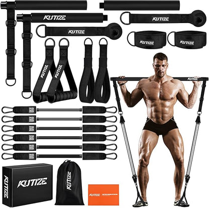 Pilates Bar Kit with Resistance Bands, Heavy Duty Pilates Equipment for Men, Training Bands with Handles for Legs, Hip, Back, Arm, Abs, Chest, Shoulders, Portable Home Gym Workout Equipment
