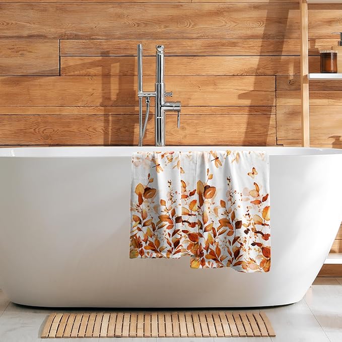Orange Fall Hand Towels Set of 2 Eucalyptus Decorative Fingertip Towels Watercolor Plant Leaves with Floral Butterfly Towels Rustic Super Soft Face Towel for Bathroom Home Hotel Gym Kitchen Decor
