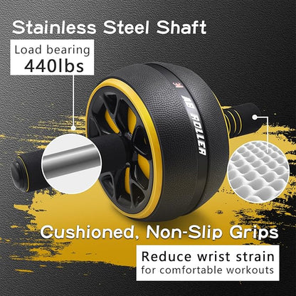Ab Roller Wheel,Stable Wide Wheel For Beginner,Men,Women,Abs & Core Workout Equipment For Home Gym With Knee Pad,Abdominal Wheel For Full-Body Strength Training