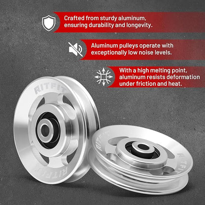 RitFit Aluminum Pulley Wheel for Gym Equipment, 2PCS/ 6PCS Set Power Rack Pulley Attachment, 90mm Aluminum Alloy Bearing Gym Pulley Wheel for Home Gym