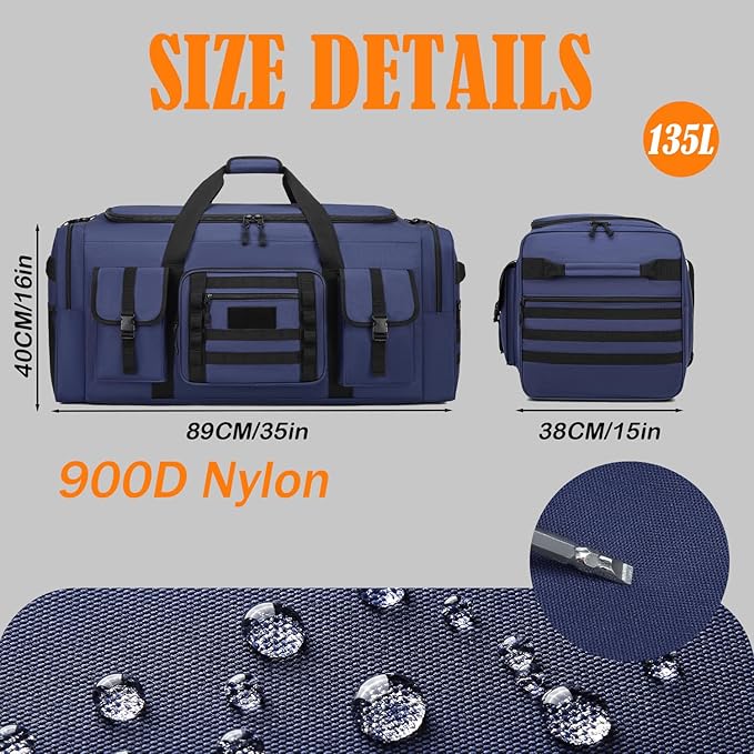 135L 37" Extra Large Duffle Bag for Men, Heavy Duty Sports Gym Equipment Travel Duffle Bag
