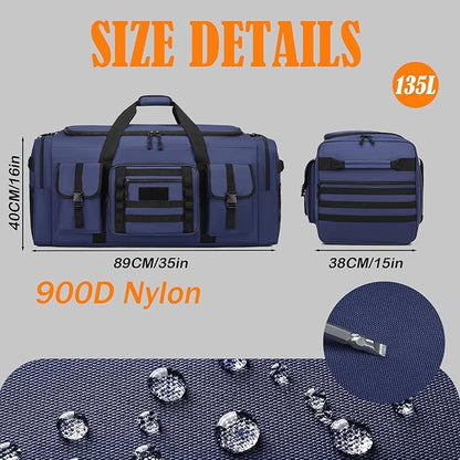 135L 37" Extra Large Duffle Bag for Men, Heavy Duty Sports Gym Equipment Travel Duffle Bag