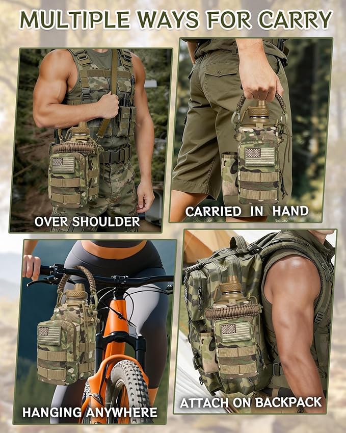 COOLYARD Half Gallon Water Bottle Insulated with Sleeve-64 oz Stainless Steel Water Jug with Strap Paracord Handle Metal Sport GYM Water Bottles for Men Women Hunting Hiking Travel Biking Camo CP