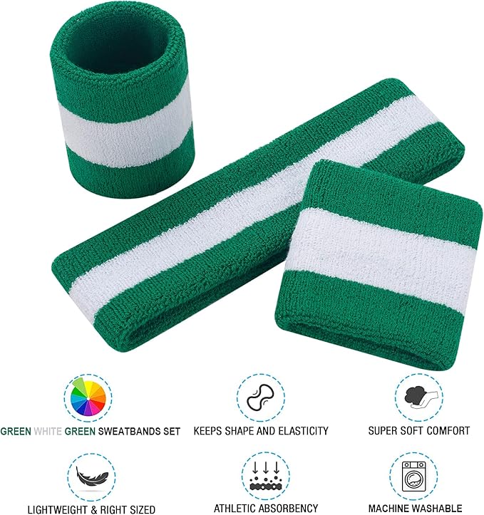 Sweatbands Headband and Wrist Set, Cotton Sweat Band for Athletic Men and Women, Sweatbands Sports Headbands for Working Out, Running, Basketball, Tennis, Yoga