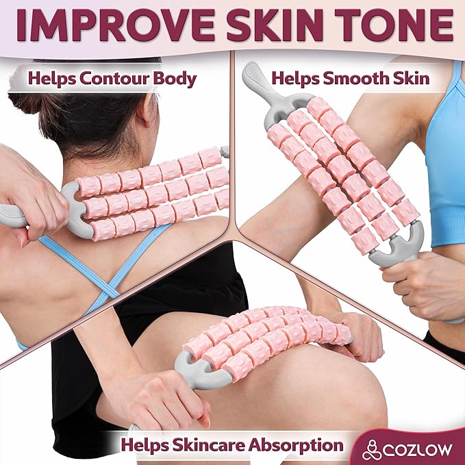 Triple Roller Massage Stick - Body Massager for Muscles - Fascia Rolling Tool - Deep Tissue Therapy for Myofascial Release and Lymphatic Drainage - Handheld Anti Cellulite Device - by Cozlow