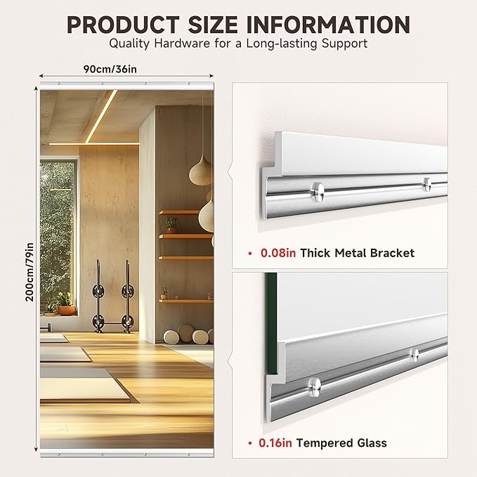79"x36" Home Gym Mirror with 4MM Tempered Glass - Large Full Body Wall Mirror for Workout & Yoga, Frameless, Shatterproof - Easy Wall Mount Installation Kit Included