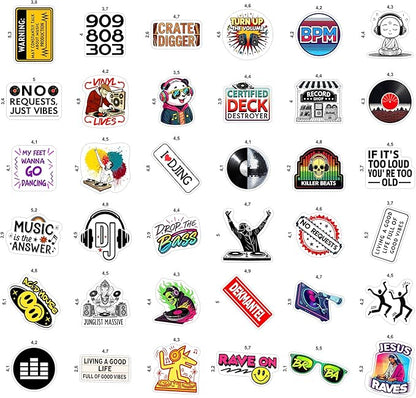 100Pcs DJ Stickers and Decals for Laptop, Water Bottle - DJ Gifts & Party Supplies - Rave, Music Stickers - Gift for Women & Men