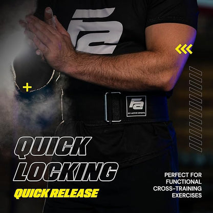 Fit Active Sports Self Locking Weight Lifting Belt | Premium Weightlifting Belt for Cross Training, Fast Locking Release Mechanism for Fitness and Power Lifting - Weightlifting Back Support for Men and Women