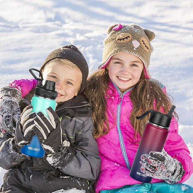 MEZMUT 18oz Insulated Water Bottle with Straw&2 Lids Stainless Steel Water Bottles Kids Metal Thermos Water Bottle Cup for School Vacuum Insulated Bottles Leak-Proof Travel Cup (Gradient Blue)