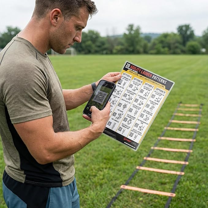 Agility Ladder Drills Poster – 20 Speed & Footwork Training Patterns with QR Video Demos