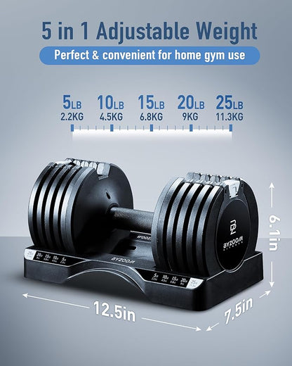 BYZOOM FITNESS Pure Series Adjustable Dumbbell - 12.5/25/27.5/75lb - ONE UNIT OR PAIR(check QTY before purchase) - 5-in-1/ 10-in-1 / 21-in-1 Flexible Hand Weights for Home Gym, Strength Training & Fitness Workouts, White OR Black